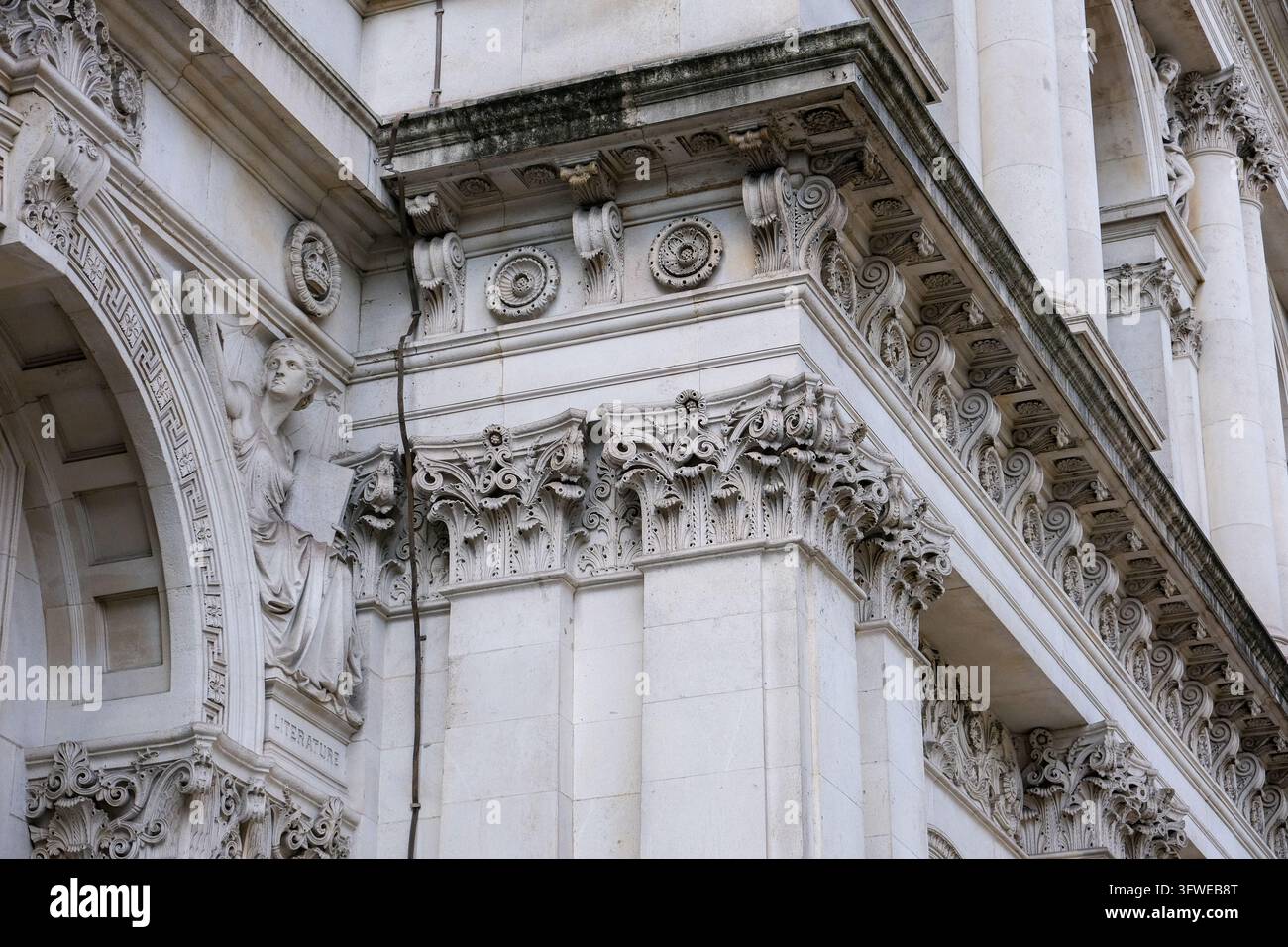 Conices Close-up of ornate historic stone architecture in London, England ...