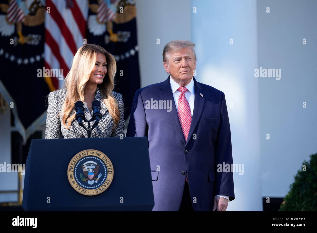 US President Donald Trump and First lady Melania Trump participate in ...