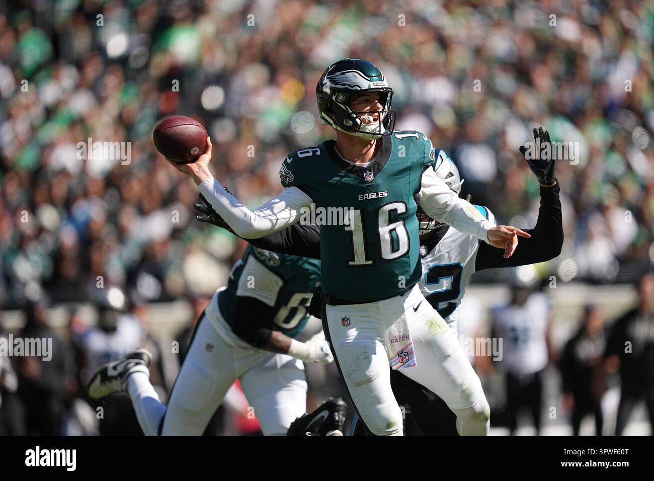 Philadelphia Eagles quarterback Tanner McKee in action during an NFL ...