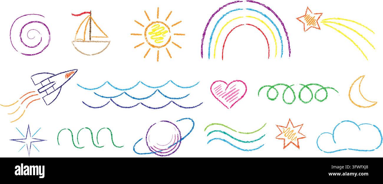 Colorful chalk doodle elements Stock Vector