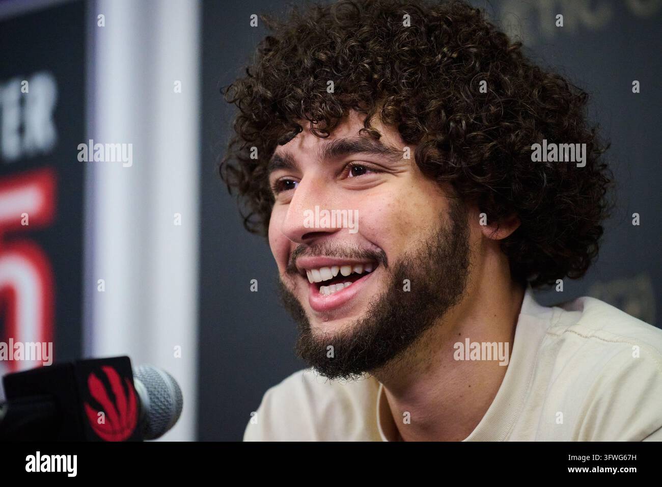 Toronto Raptors 2026 draft pick Allen Graves speaks to media in Toronto ...