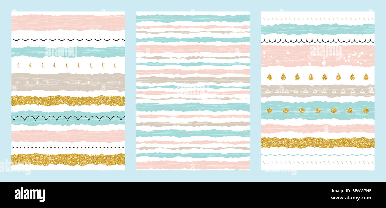 A set of three modern abstract patterns featuring pastel stripes ...