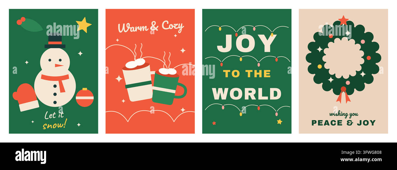 A collection of four cute and modern minimalist Christmas greeting ...