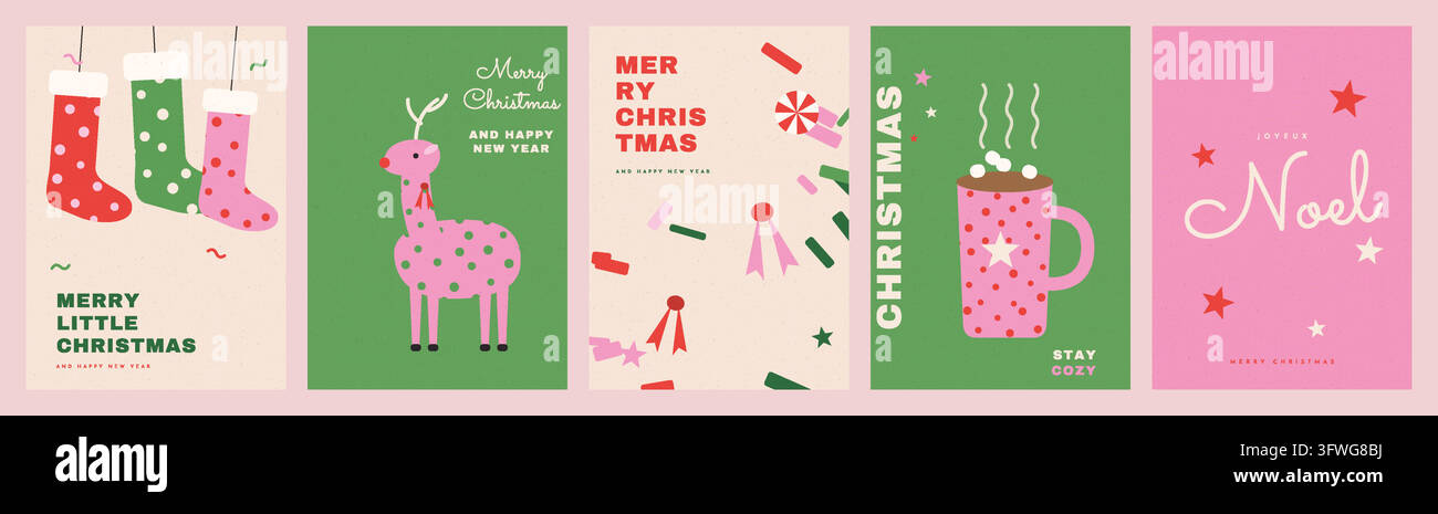 A collection of five cute and modern minimalist Christmas greeting ...