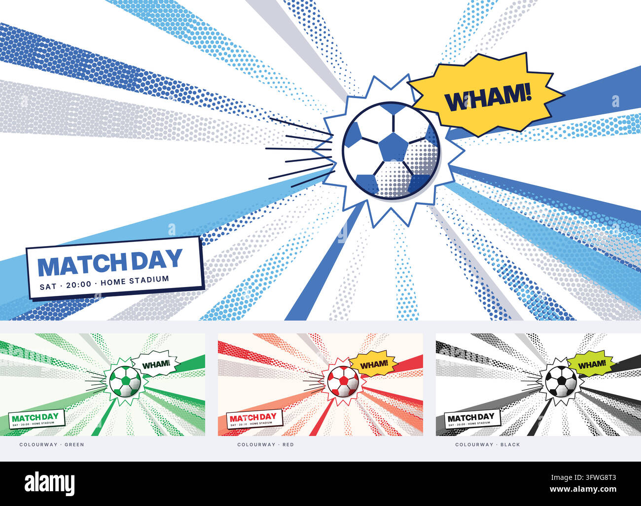 Dynamic comic book style soccer match day poster templates featuring ...