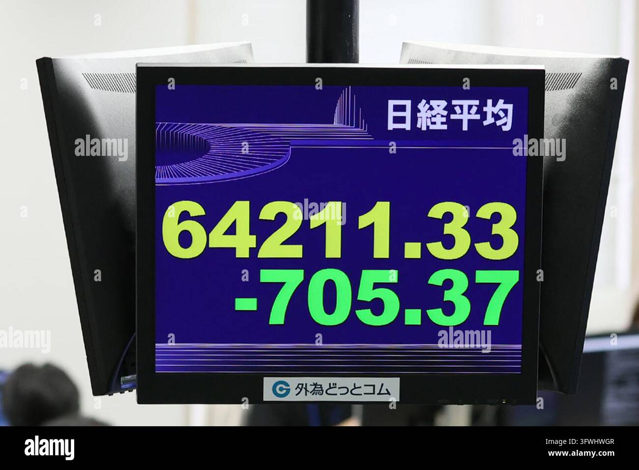 An electronic board displays the Nikkei Stock Average (Nikkei 225) in ...