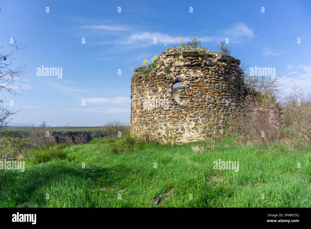 Vector Mike Old Ruins of an old church. Walls made of river stones. Bushes and green ...