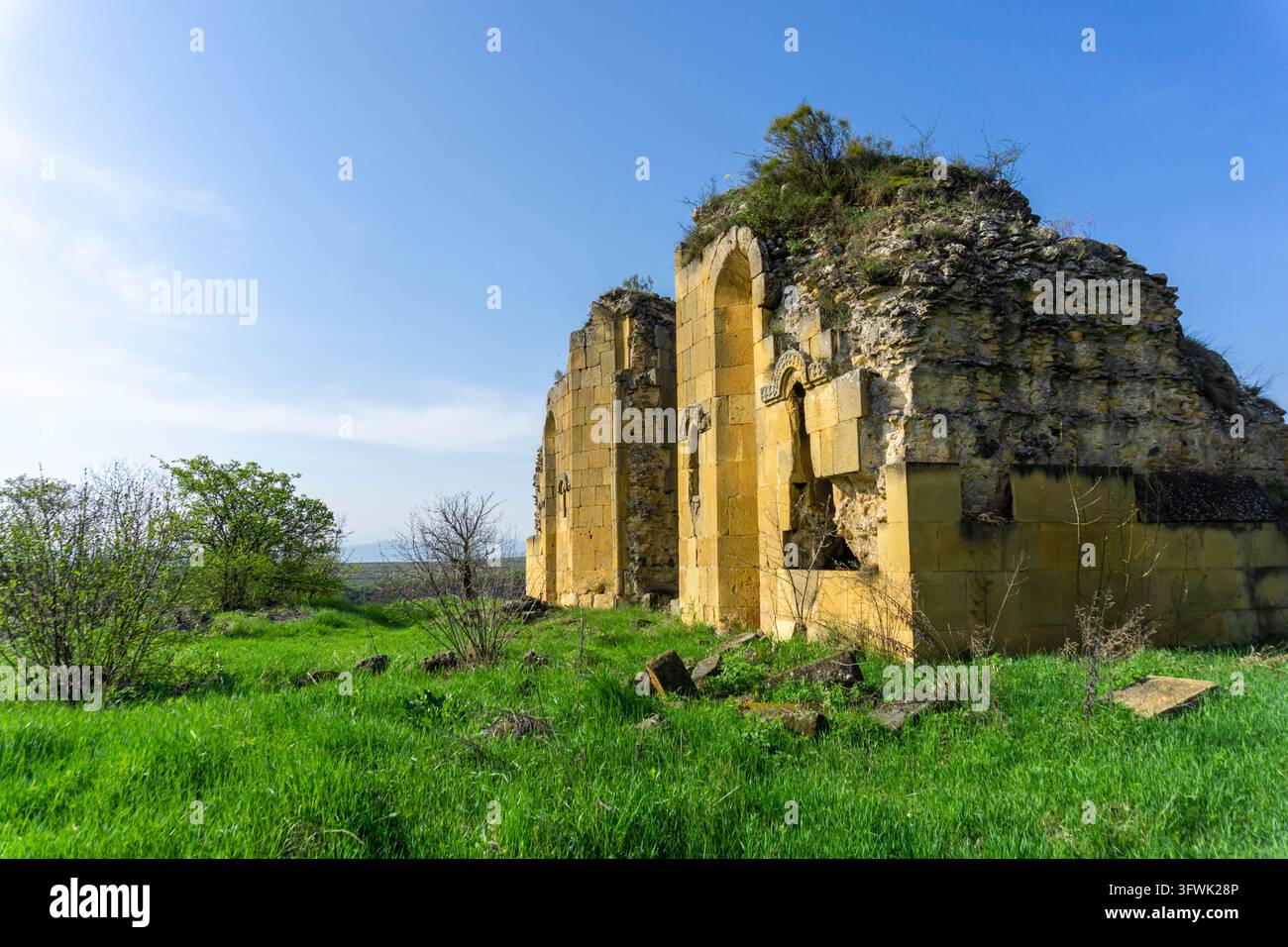 Vector Mike Old Ruins of an old church. Stone walls, light-colored slab cladding ...