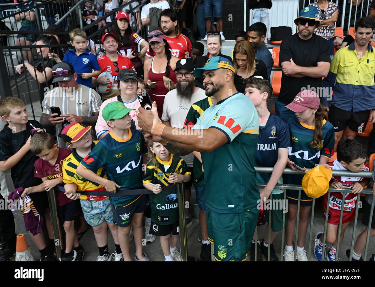 Australian Rugby Teager Latrell Mitchell is seen with fans during an Australian Kangaroos Rugby ...