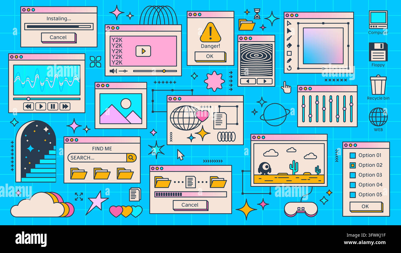 Vintage Y2K computer browser window interface Stock Vector