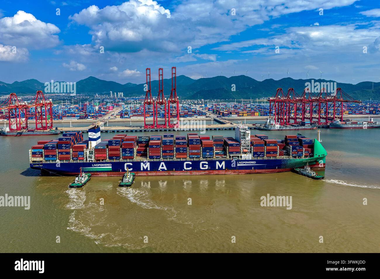 The CMA CGM Bahia container vessel docks at Yongzhou Container Terminal ...