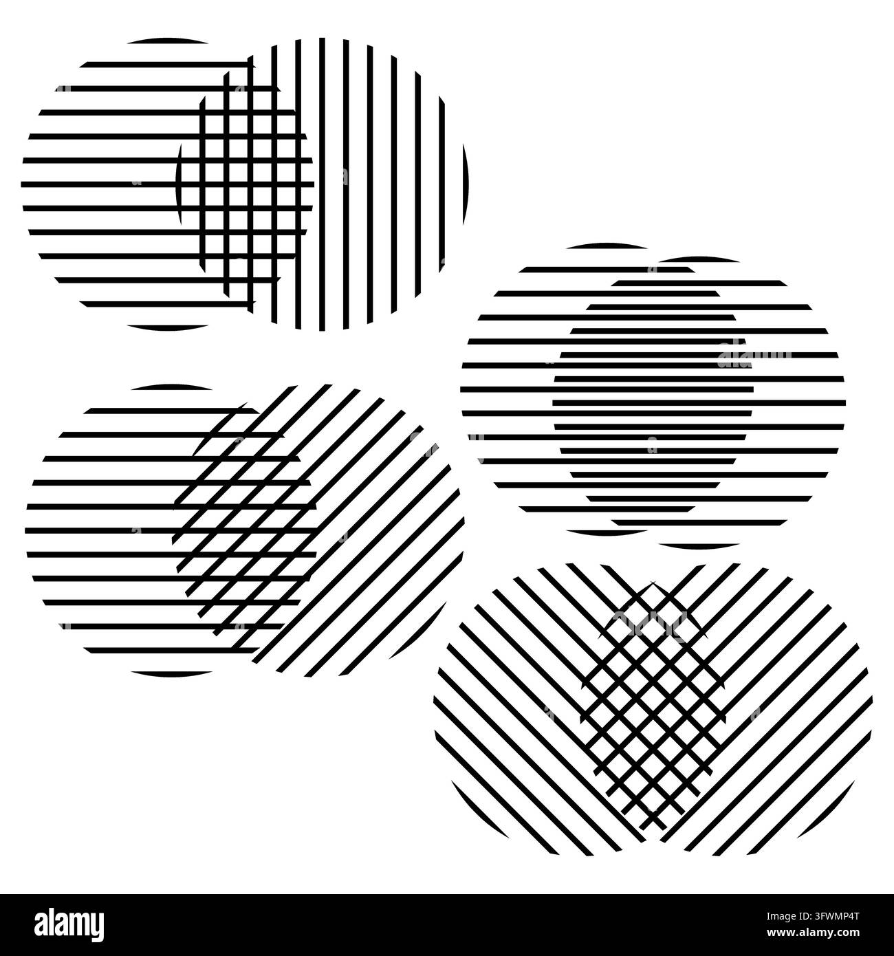 Overlapping line hatched circle venn diagram pairs on white vector. eps 10. Stock Vector