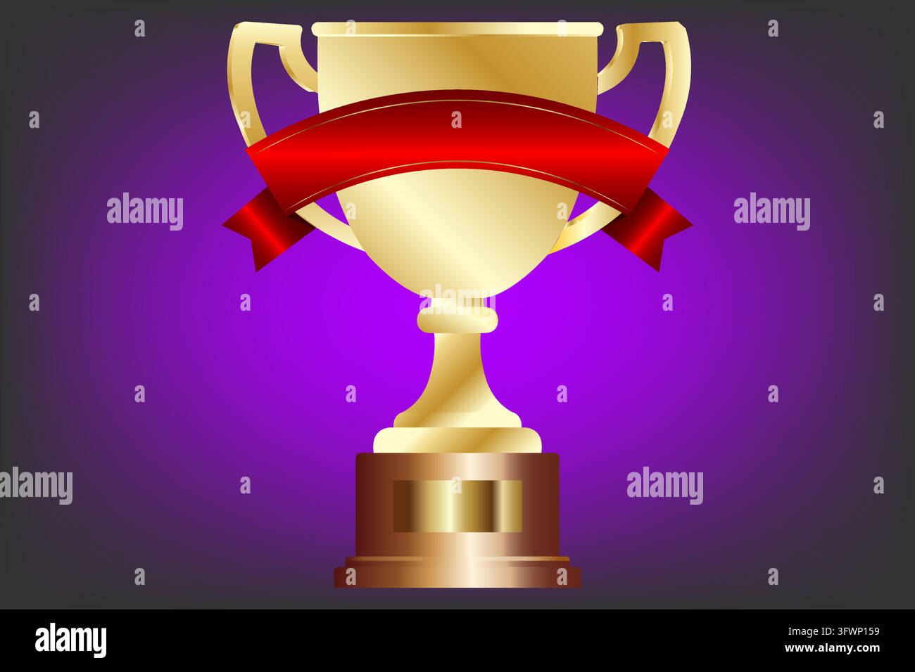 Golden Trophy with Red Ribbon Illustration 3D Gold Winner Cup Award ...