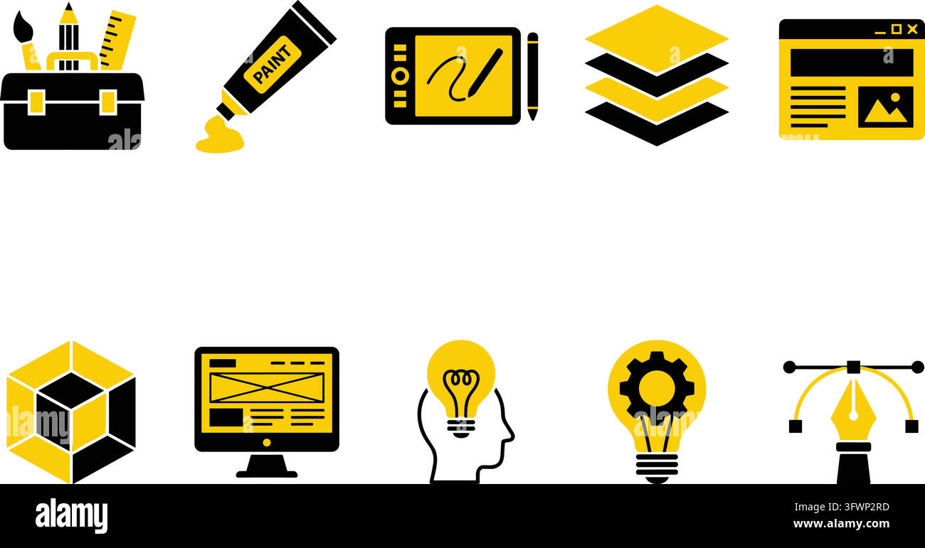 Graphic design tools and creative process elements for digital art and web development. Stock Vector