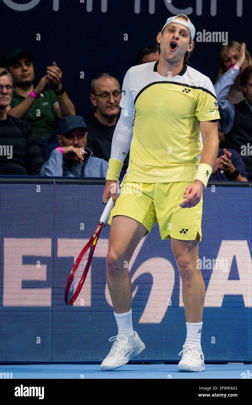 Zizou Bergs of Belgium pictured in action during the European Open ATP ...