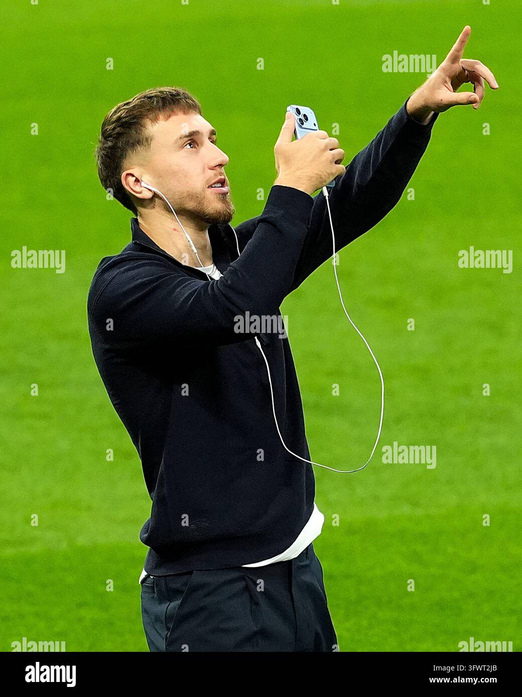 RB Leipzig's Maxime Esteve during walk around in Santiago Bernabeu ...