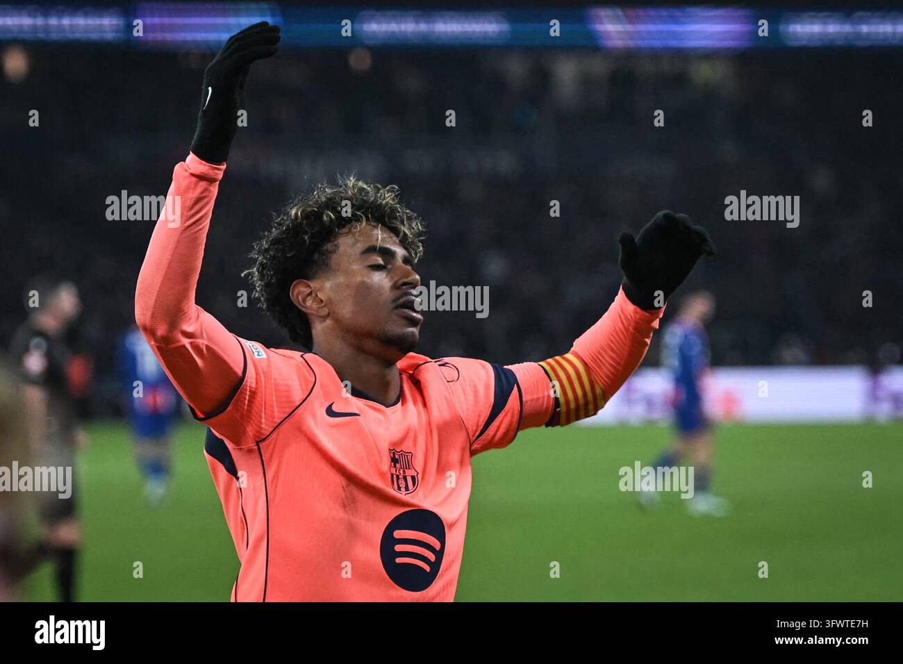 FC Barcelona’s Lamine Yamal reacts during the UEFA Champions League ...