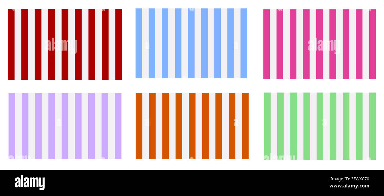 Colorful Vertical Stripes Pattern Set in Red, Blue, Pink, Purple, Orange and Green Stock Vector