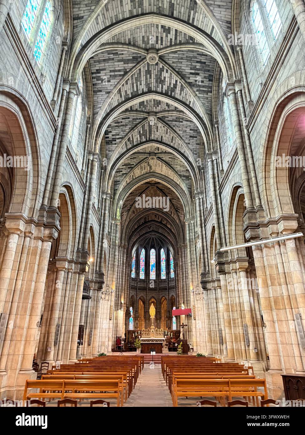 Bergerac, Notre-Dame church, Eglise Notre-Dame, Dordogne, France, church, neo-Gothic, spire, Perigord, Nouvelle-Aquitaine - Smartphone Captured Stock Image