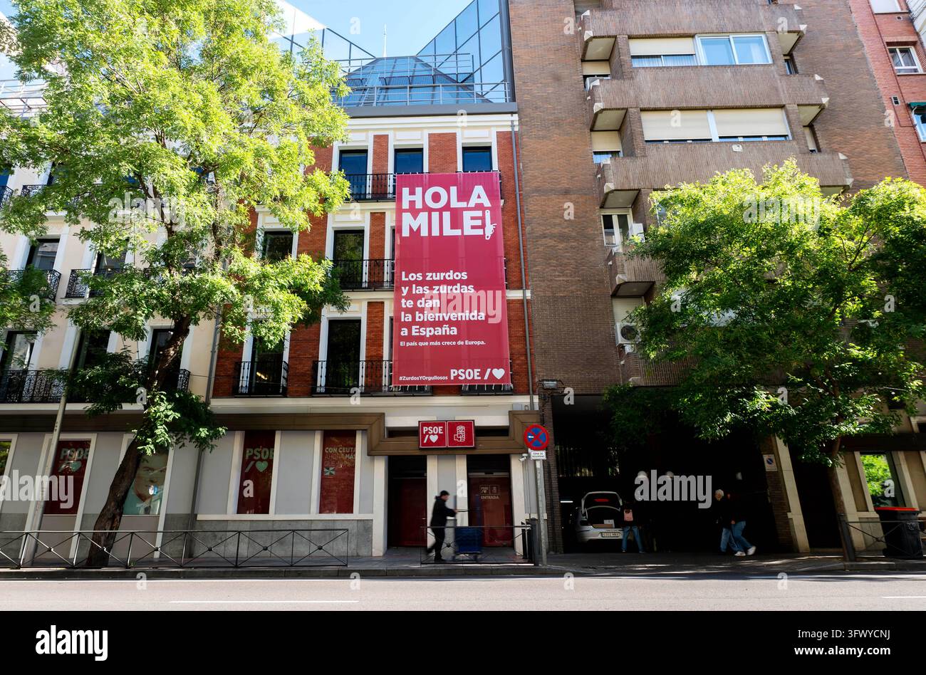 A banner displayed at the PSOE headquarters in Ferraz, on 21 October ...