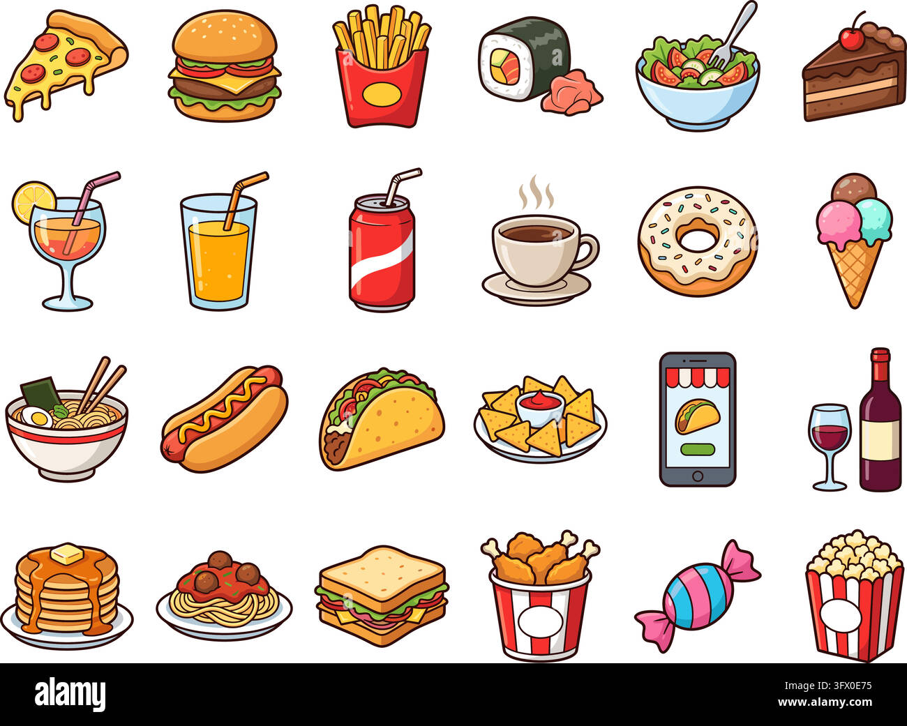 Colorful Fast Food and Drinks Collection Stock Vector