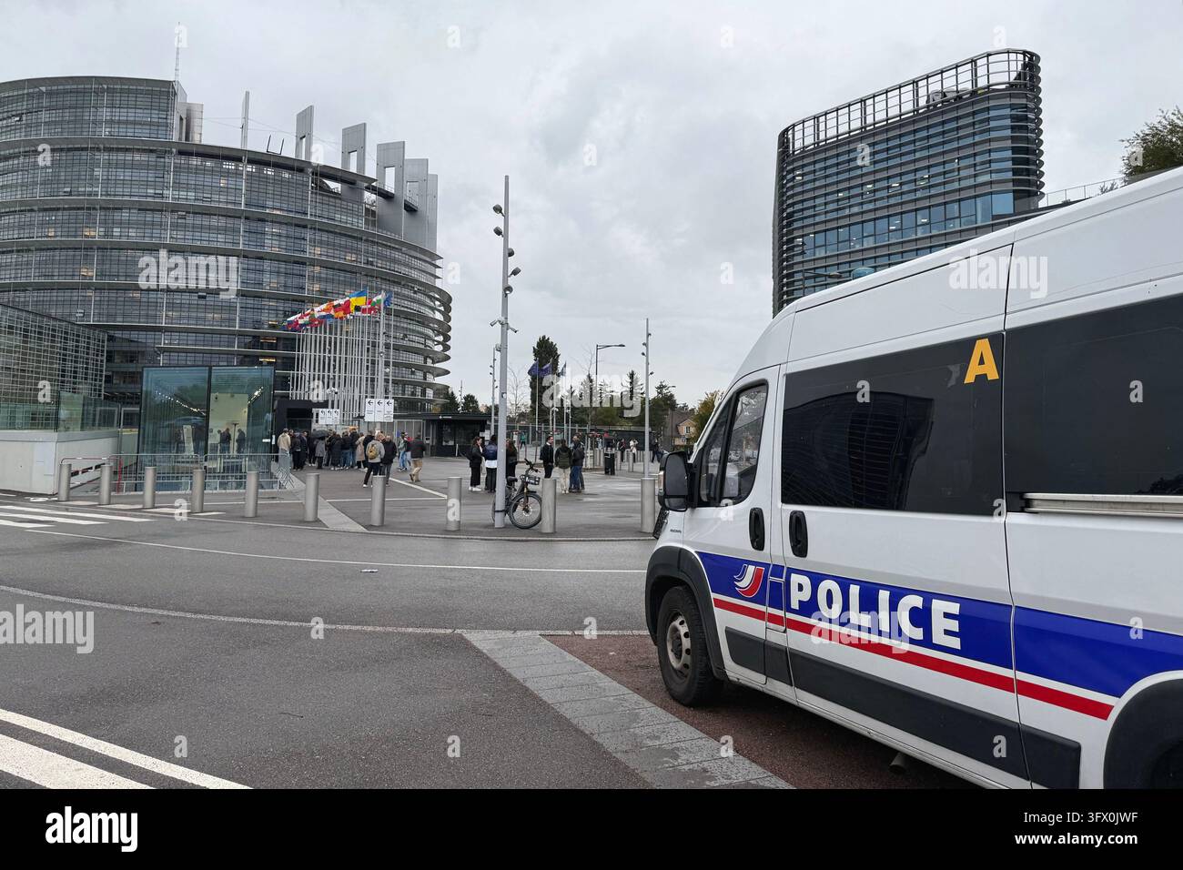 FILED - 21 October 2026, France, Straßburg: A police vehicle is parked ...