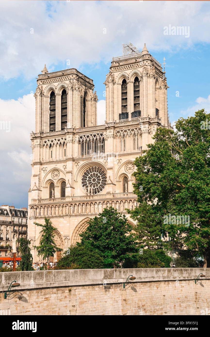 View of Notre-Dame Cathedral from the Petit Pont in Paris, France Stock Photo