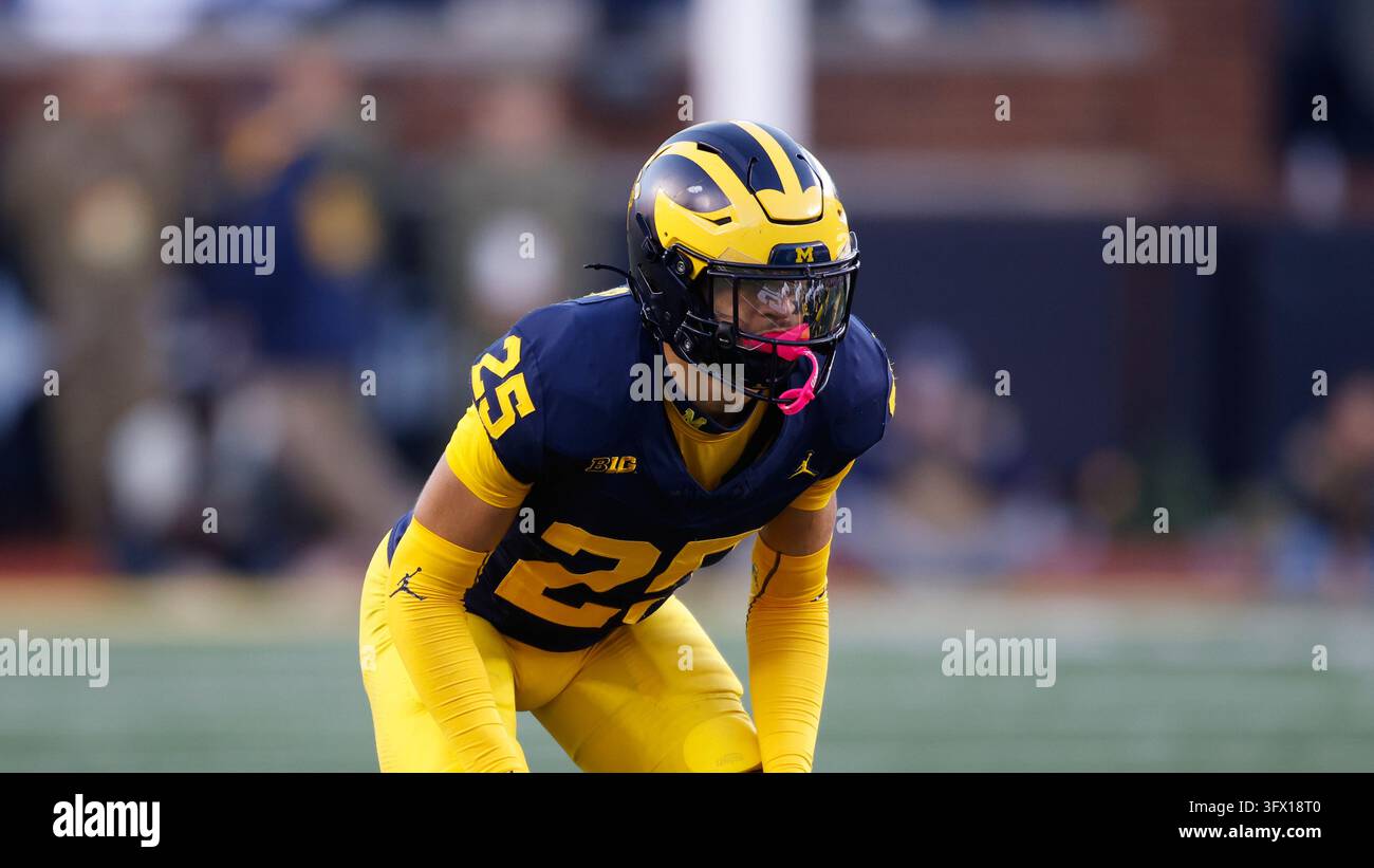 Michigan's Mason Curtis plays during an NCAA football game on Saturday ...