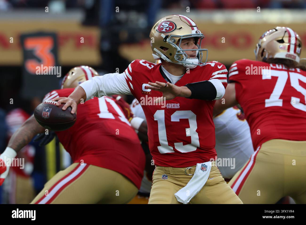 Mike Nfl Commanders San Francisco 49ers' Brock Purdy (13) throws against the Washington ...