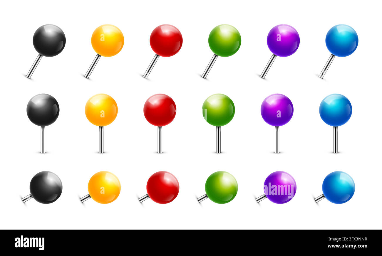 Pushpin thumbtack 3d icon set. Map pin vector realistic tack thumb isolated icon Stock Vector