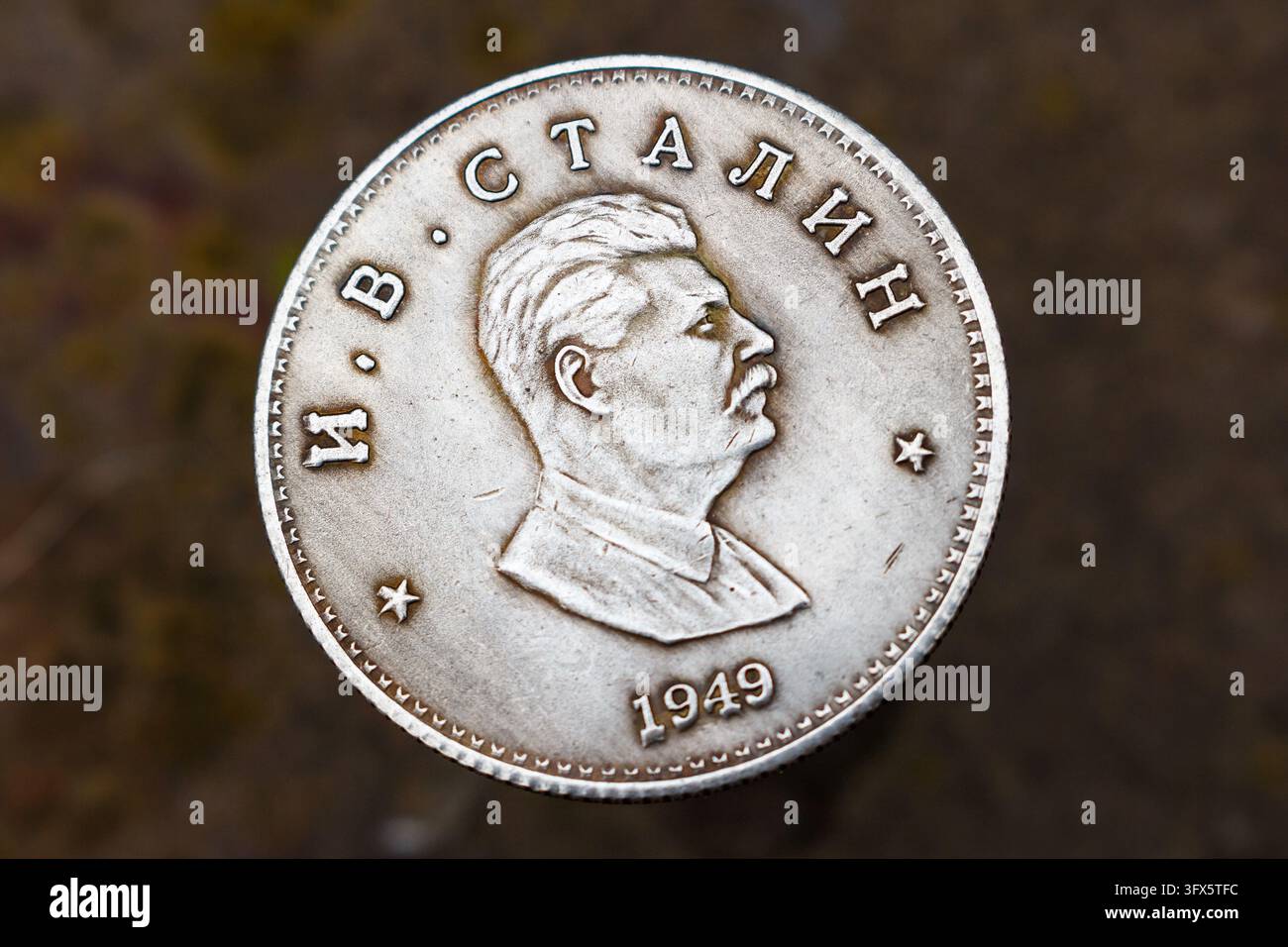 Close-up shot of a novelty souvenir coin featuring the profile portrait ...