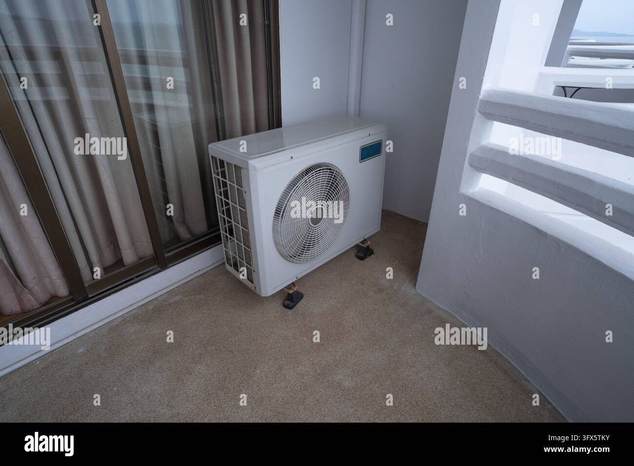 Residential Vector Graphics Outdoor air conditioner condenser unit installed on a residential ...