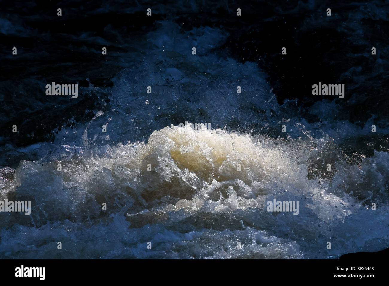 Rocky Stream Vector A whitewater river wave crashing through dark rocky channel, creating ...