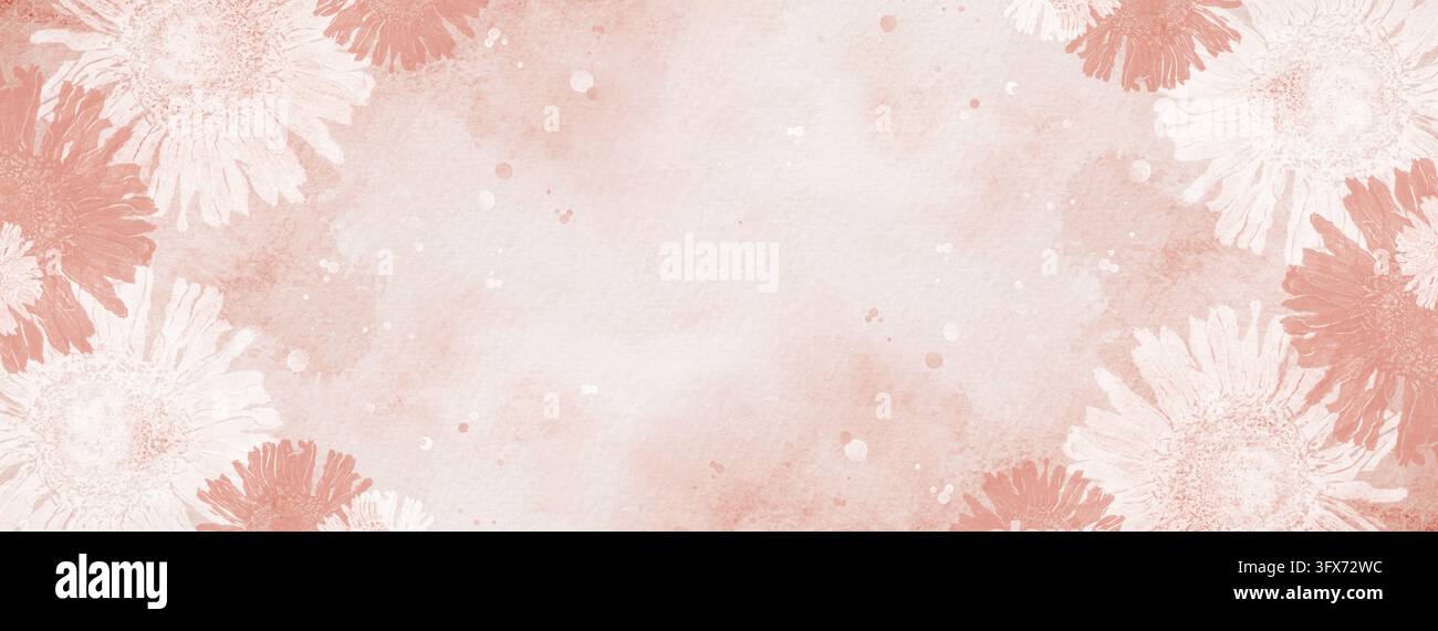 A pattern made from prints of dried flowers on a pastel watercolor background. Stock Photo