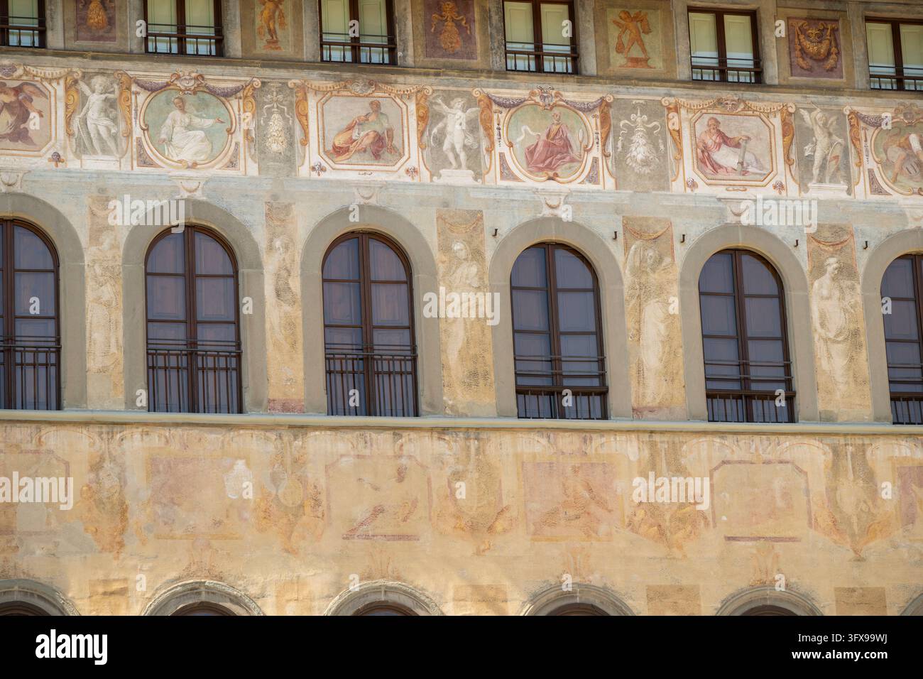 Paintings on a wall of an old building at piazza in Florence, UNESCO ...