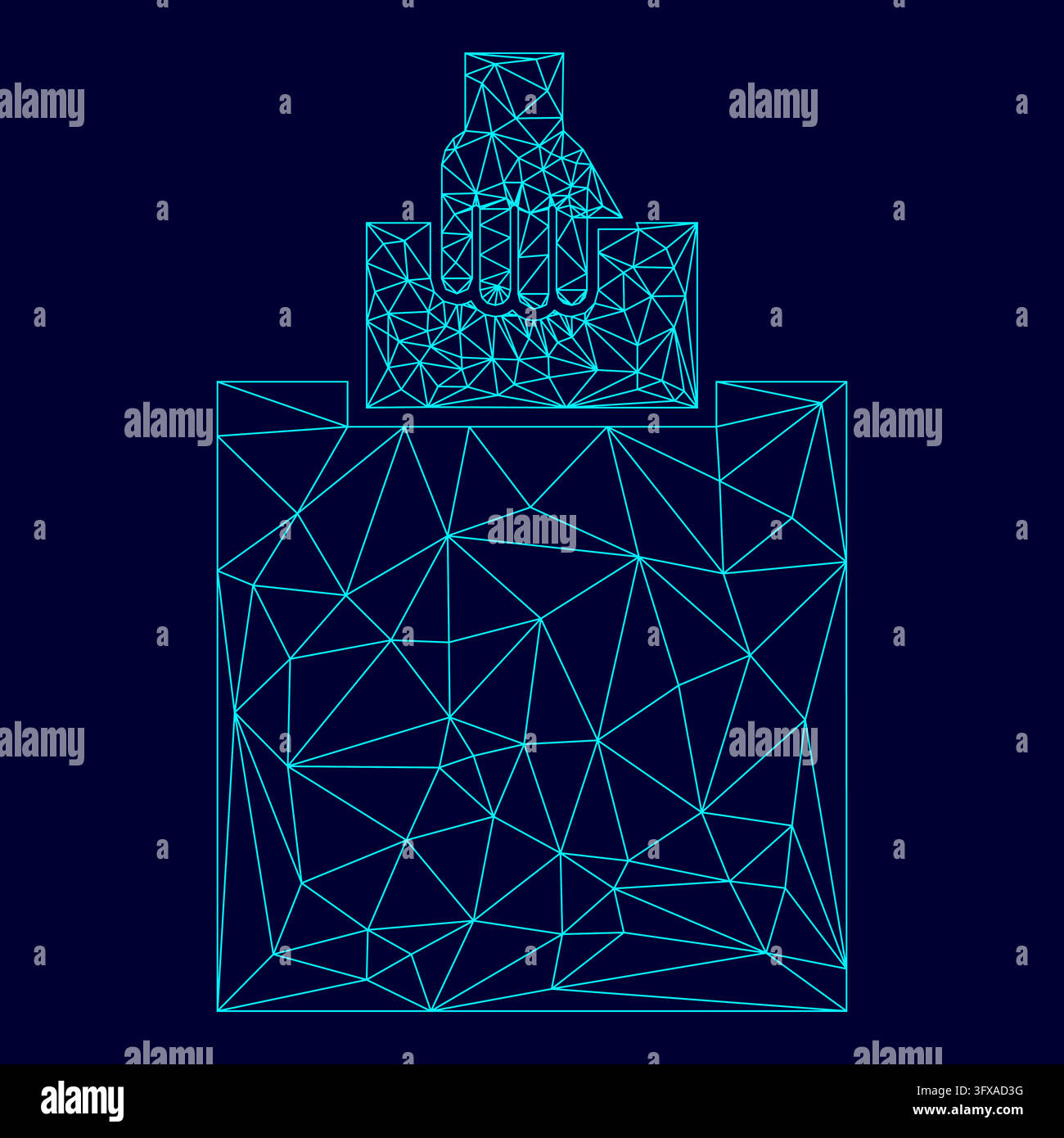 Hand puts a blank in a box for suggestion the voter throws a ticket low poly triangulation triangulated polygonal electric cyan blue vibrant aqua neon Stock Vector