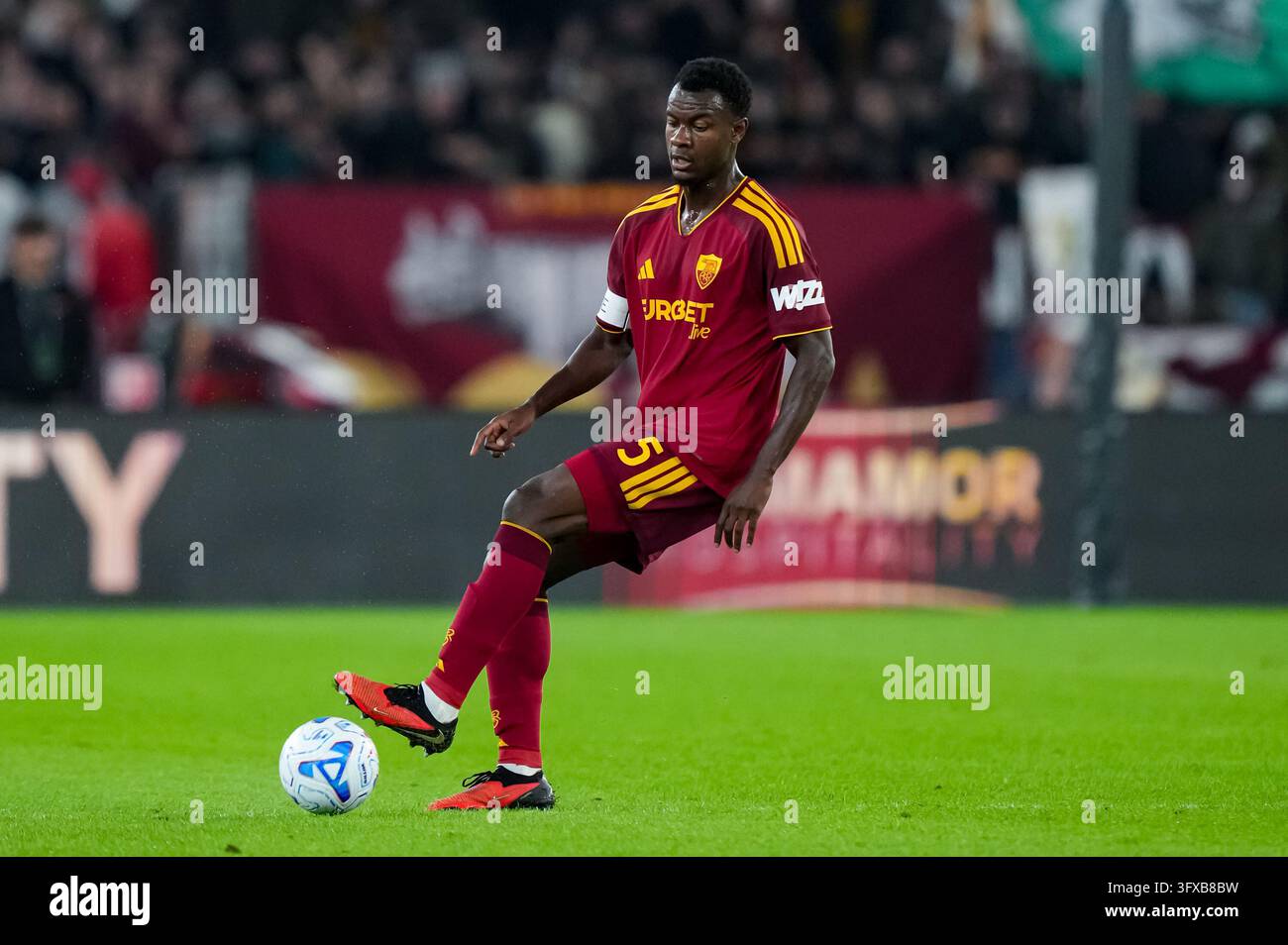 Evan Ndicka of AS Roma in action during the Serie A Enilive match ...