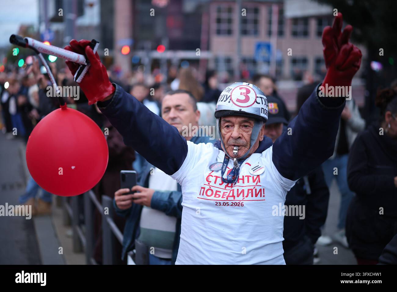 A man blows a whistle during the final 