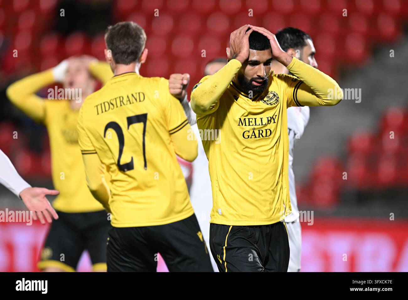 Mjällby's Abdullah Iqbal reacts during the Europa Conference League ...