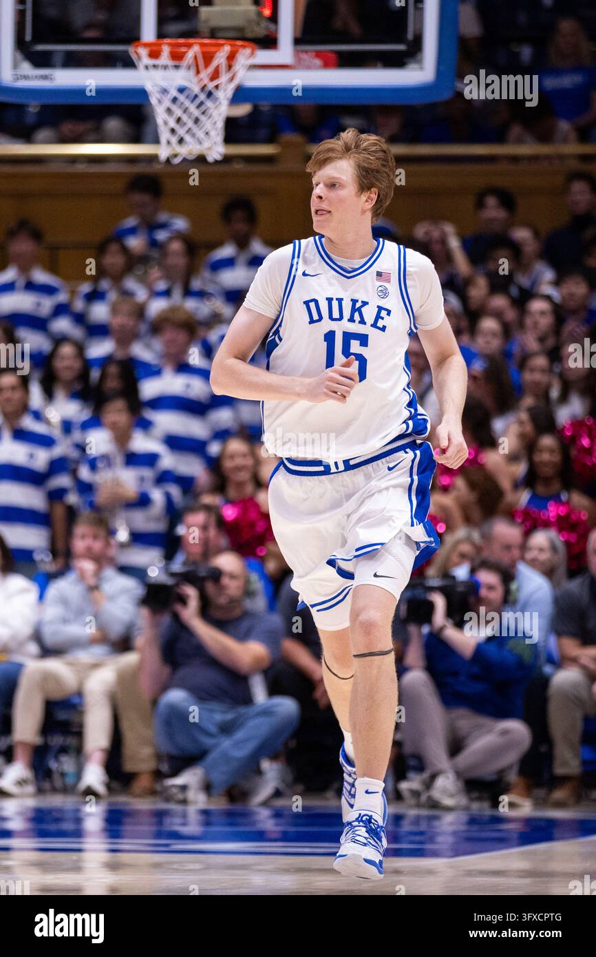 October 20, 2026: Duke Blue Devils center Maxime Meyer (15) runs back ...