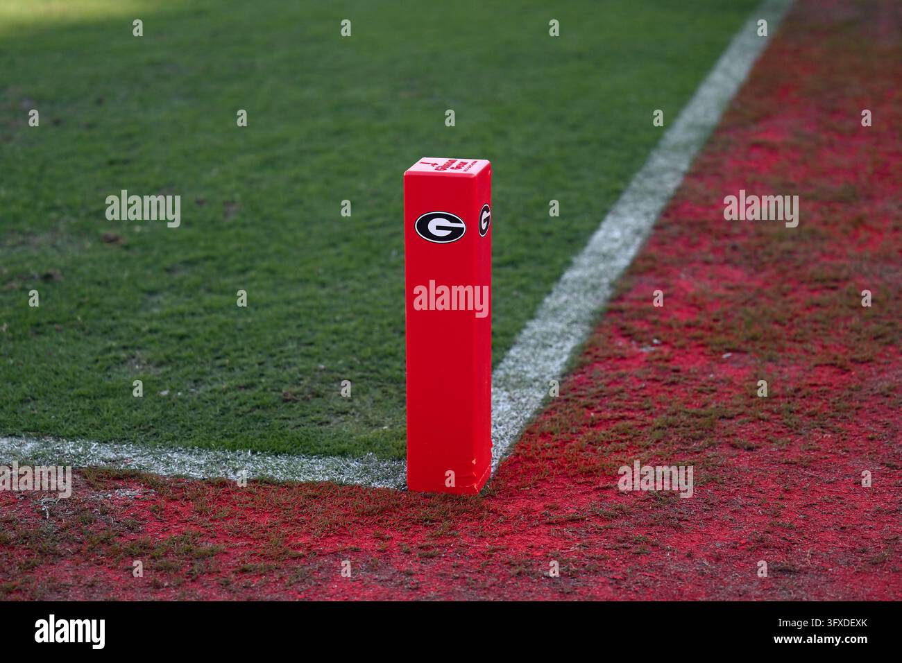 ATHENS, GA - OCTOBER 17: A detailed view of a end zone pylon during the ...