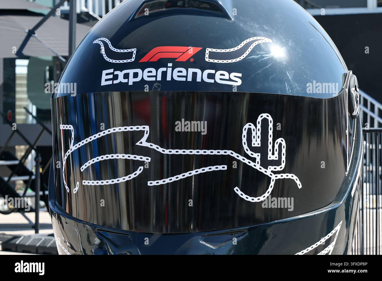 AUSTIN, TX - OCTOBER 22: An oversized helmet with F! Experiences logo ...