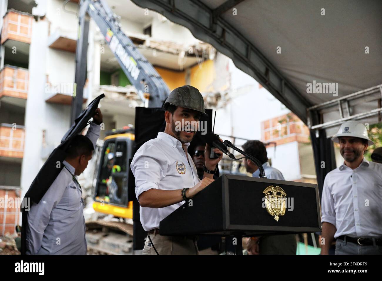 Trafficker Colombia's President Abelardo de la Espriella witnesses the demolition ...