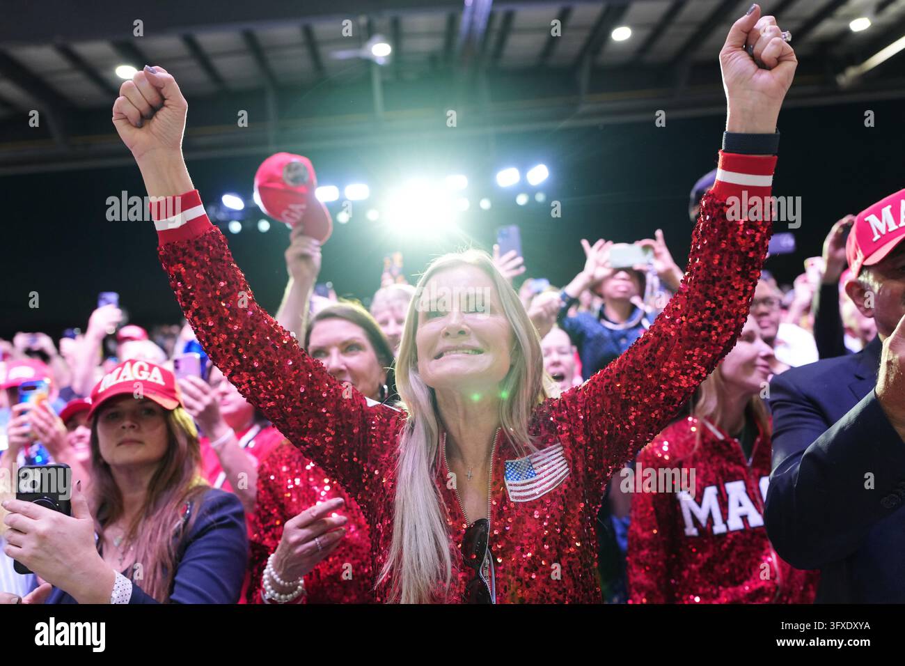 Trump Rally Iowa People cheer as President Donald Trump arrives at a campaign rally at ...
