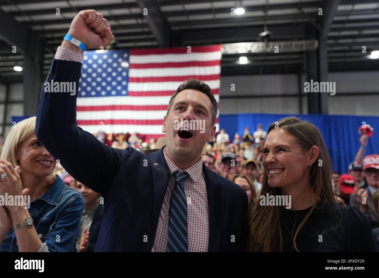 Trump Rally Iowa Iowa gubernatorial candidate Zach Lahn gestures as President Donald ...