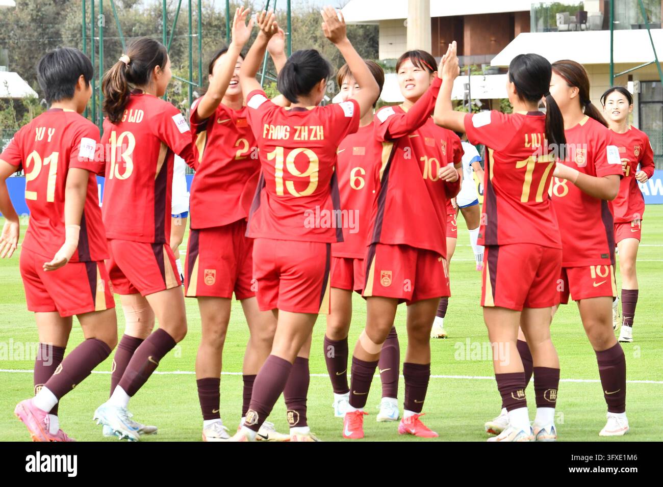 (261023) -- RABAT, Oct. 23, 2026 (Xinhua) -- Players of China celebrate ...