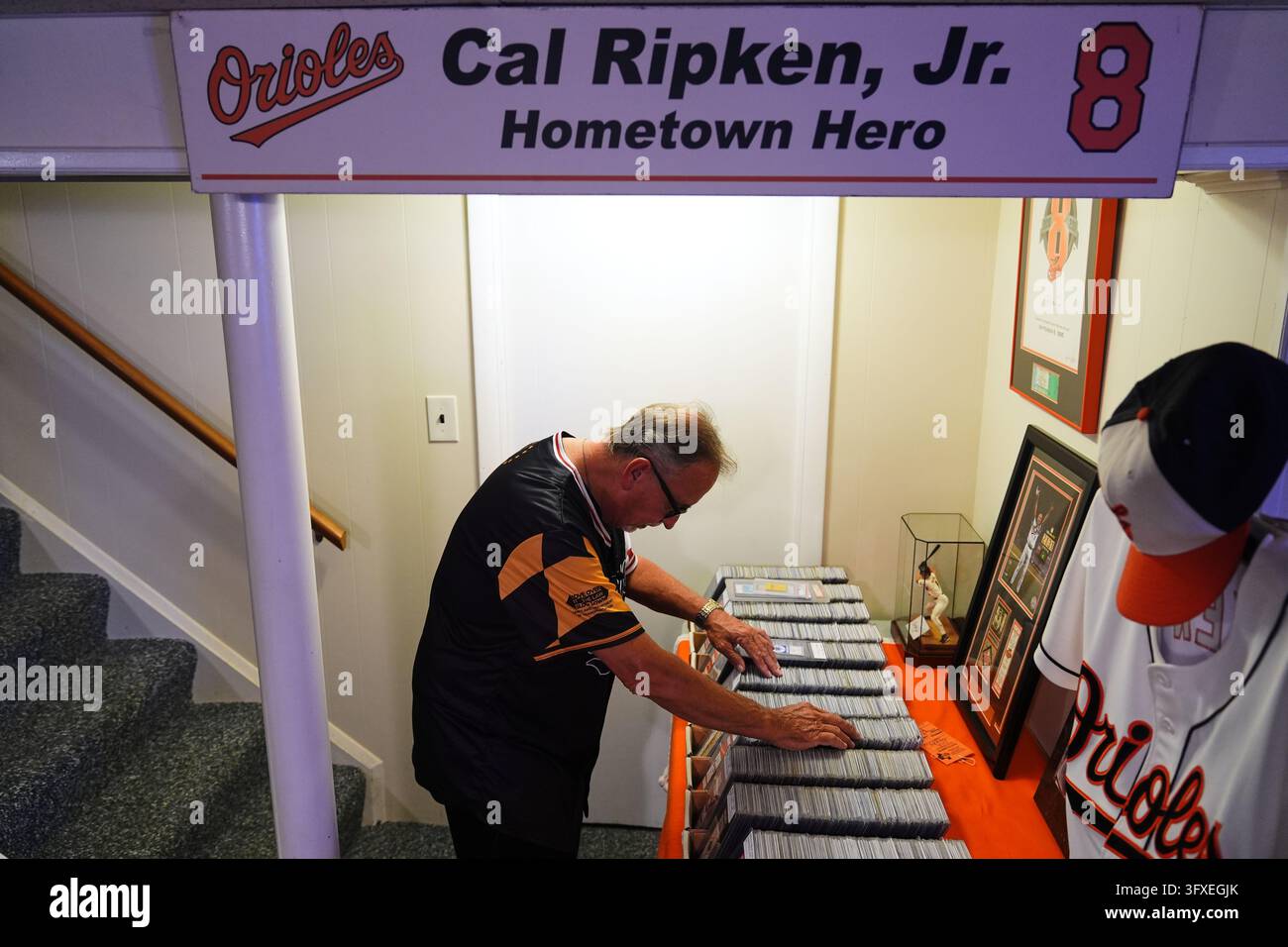 Baltimore Orioles fan Rick Taylor looks through his collection of ...