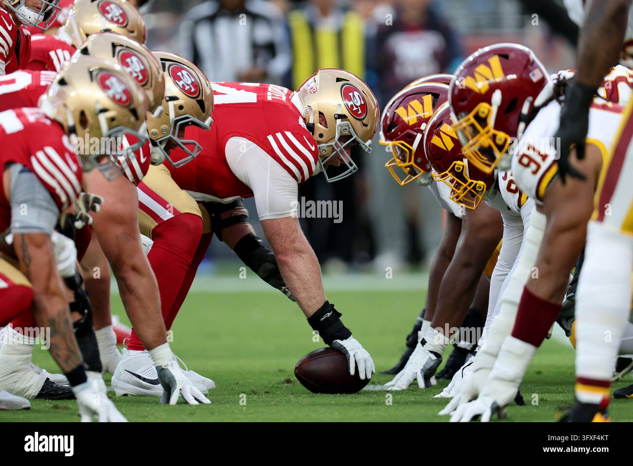 San Francisco 49ers center Jake Brendel (64) lines up during an NFL ...