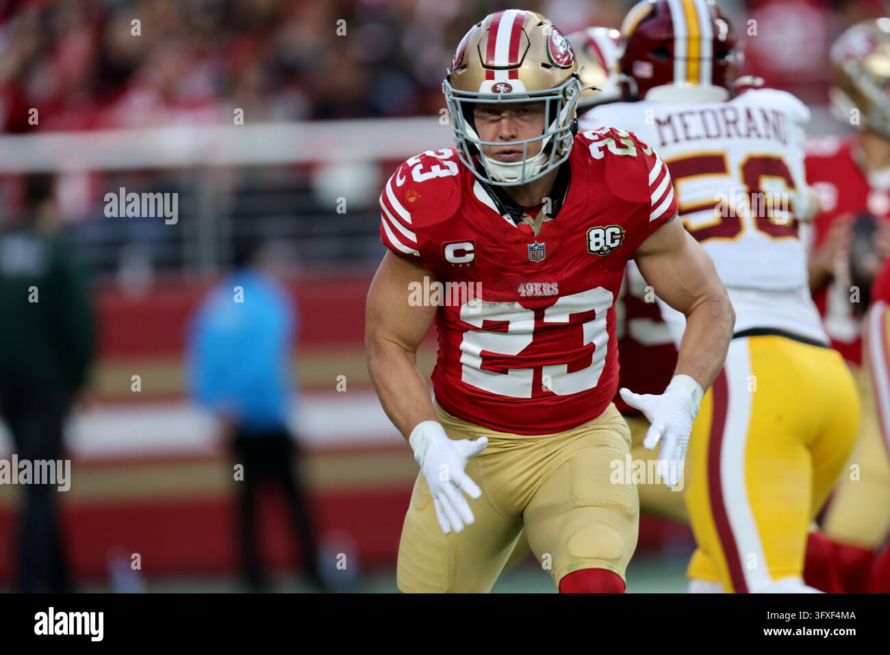 Washington Commanders New Roster San Francisco 49ers running back Christian McCaffrey (23) runs during ...