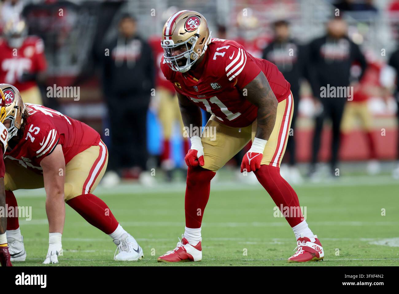 Football Block Image Vector San Francisco 49ers offensive tackle Trent Williams (71) blocks during ...